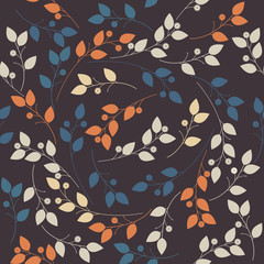 Seamless floral pattern with colorful leaves and branches
