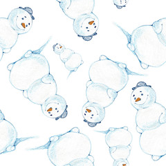 Seamless repeated background with a christmas drawing of a funny snowman