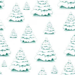 Seamless repeated background with a christmas drawing of a fir tree