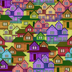 Seamless repeated pattern with colorful cozy house
