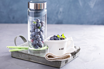 Infused water with mint and blueberries