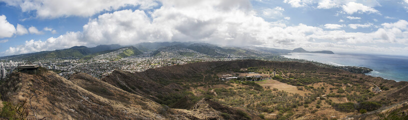 Fototapeta na wymiar Diamond Head View Panoramic - Hawaii 