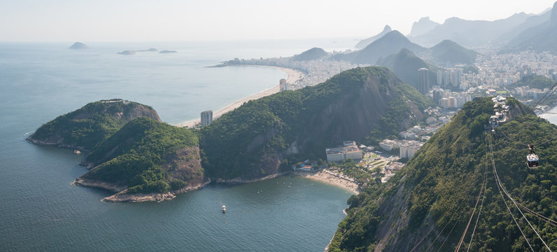 Copacobana and Urca districts view from Sugarloaf mountain view point, Rio de Janeiro, Brazil.