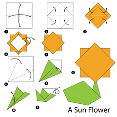 step by step instructions how to make origami A Sun Flower.