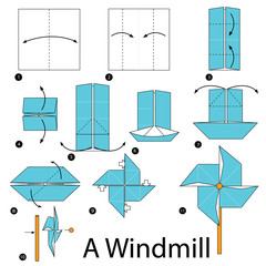 step by step instructions how to make origami A Windmill.
