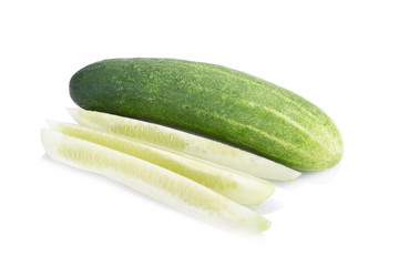 Cucumber and slices on white background