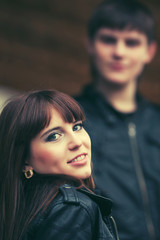 Happy young couple in love outdoor