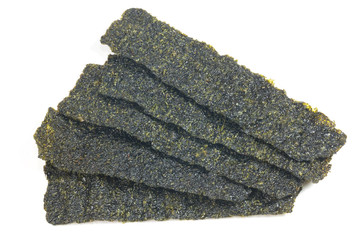 Dry roasted seaweed isolated on white background

