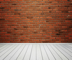 room interior with brick wall and wood floor