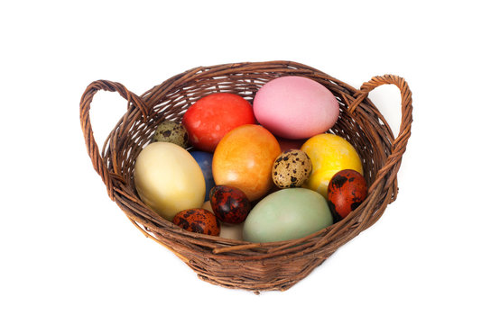 wicker basket with Easter eggs