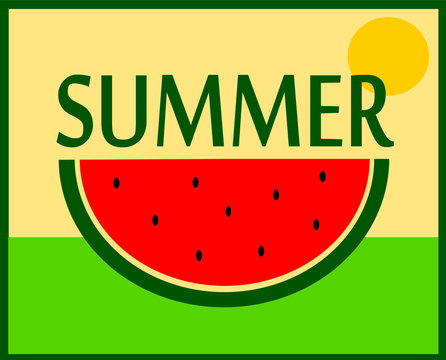 watermelon summer design with seeds and sun