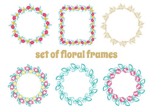 Set of cute retro floral frames. Perfect for greeting cards, wedding invitations or guest card.