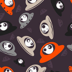 Colorful cartoon UFO seamless pattern. Vector