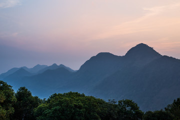 Fototapeta na wymiar light of sunset on the mountain, Doi Ang Khang.