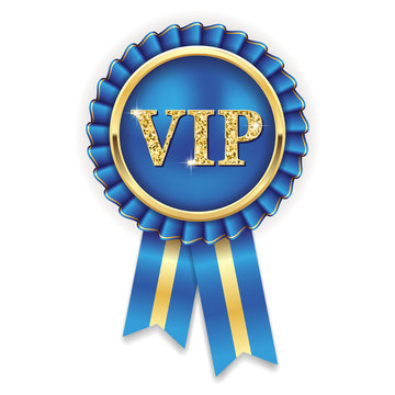 Goldene VIP Rosette mit blauer Scherpe