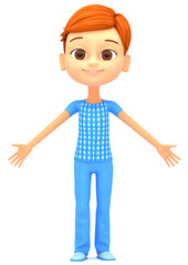 Welcome gesture. Boy isolated on white background. 3d rendered i
