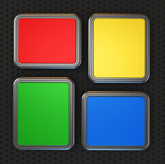 3D illustration. Colorful squares with metal base on a dark surf