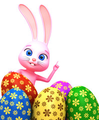 3D illustration. Easter bunny with eggs on a white background.