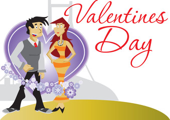 vector image of a couple standing against heart shape.