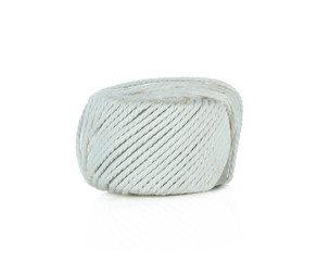 Skein of braided rope, hemp roll, isolated on white background