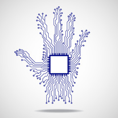 Fototapeta premium Hand. Cpu. Circuit board