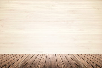 Empty room of beige wall and wooden floor