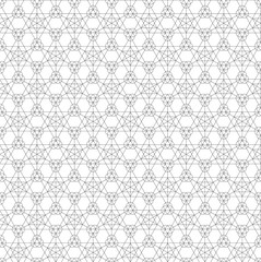 Vector black outline triangle hexagon circle sacral geometry abstract seamless pattern isolated white background
