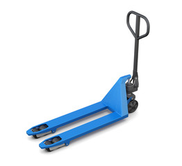 Hand pallet truck on white background. 3d render image.