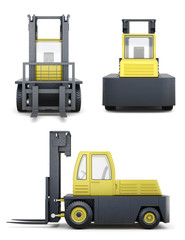 Set of forklift truck isolated on a white background. 3d rendering.