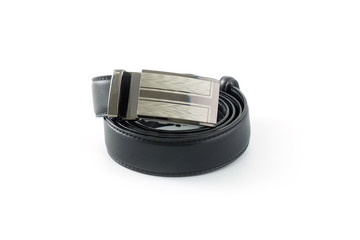 Black leather belt isolated on white background