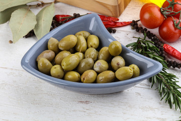 Green olives in the bowl