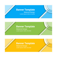 Material design banners. Set of modern colorful horizontal vector banners, page headers. Can be used as a trendy business template or in a web design. Vector illustration.