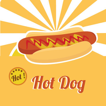 Vintage Hotdog Poster Design, Flat Vector. Illustration. Isolated. Graphic Design