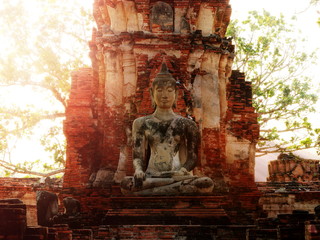 Ancient buddha statue at Mahathat temple that is historic site i