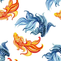 Wallpaper murals Gold fish Watercolor asian goldfishes