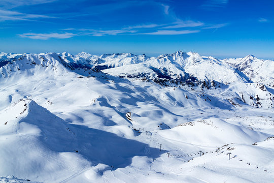 View of mountain tops. Ski resort of Paradiski, France