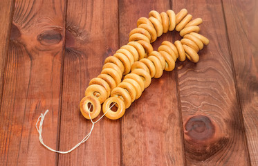 Bunch of bagels on a wooden surface