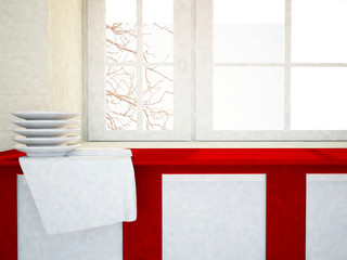 plates on the red napkin