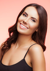 smiling young woman, on rose