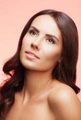 Fototapeta premium beautiful young woman looking up, on rose