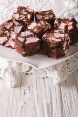 Chocolate dessert rocky road with marshmallow and nuts. vertical
