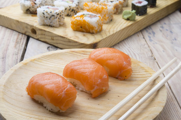 sushi with chopsticks