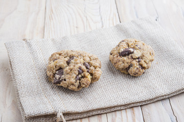 Oat and peanut butter cookies with pumpkin seeds and cinnamon