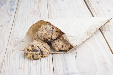 cookies closeup with walnuts and chocolat
