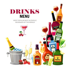 Alcoholic Beverages Drinks Menu Flat Poster