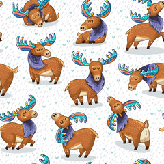 Seamless pattern with hand drawn elks