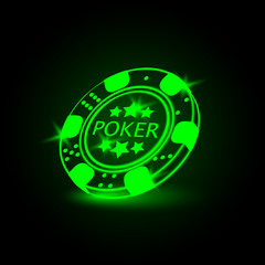Poker chip. Neon vector illustration.