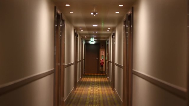 Light on the floor in the hotel corridor