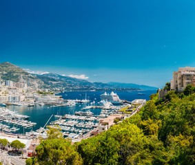 Naklejka premium Yachts moored at town quay In Monaco, Monte Carlo