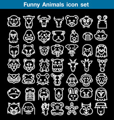 Funny animal line icon set